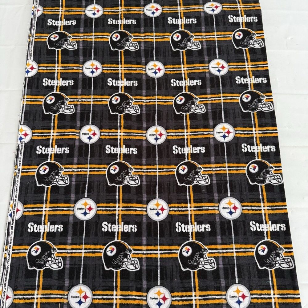 OOP Pittsburg Steelers Sewing Fabric Cotton Flannel NFL Black Plaid Helmets 1.5y